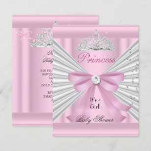 Baby Shower Girl White Pink Princess Tiara Invitation