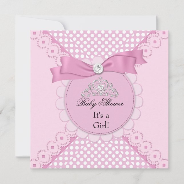 Baby Shower Girl White Pink Princess Tiara Invitation (Front)