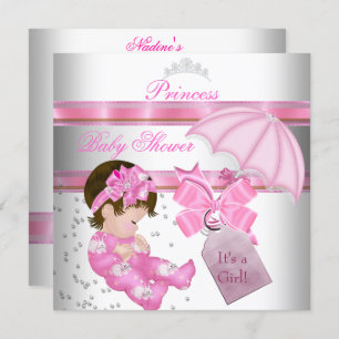 Baby Shower Girl White Pink Princess Tiara Invitation