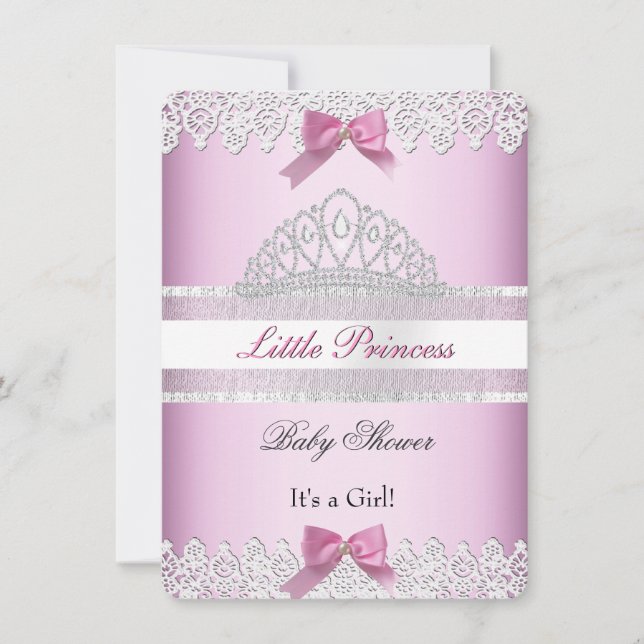 Baby Shower Girl White Pink Princess Tiara Lace Invitation (Front)