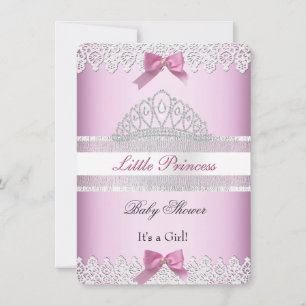 Baby Shower Girl White Pink Princess Tiara Lace Invitation