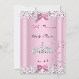 Baby Shower Girl White Pink Princess Tiara Lace Invitation
