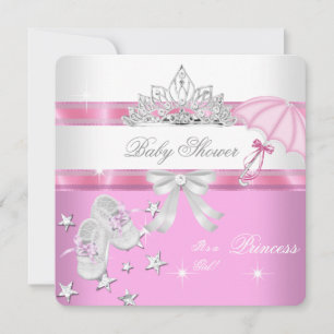 Baby Shower Girl White Pink Princess Tiara Magical Invitation