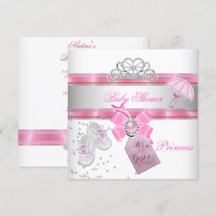Baby Shower Girl White Pink Princess Tiara Magical Invitation