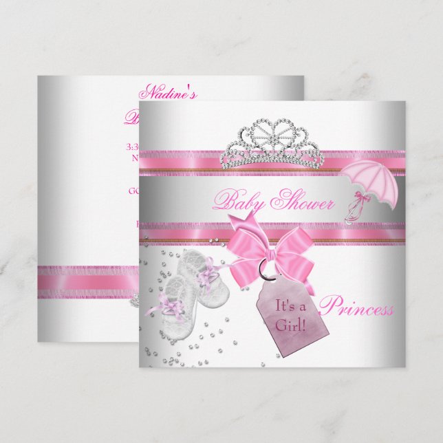 Baby Shower Girl White Pink Princess Tiara Magical Invitation (Front/Back)