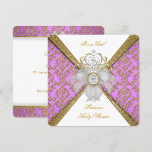 Baby Shower Girl White Purple Princess Damask Invitation