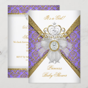 Baby Shower Girl White Purple Princess Damask Invitation