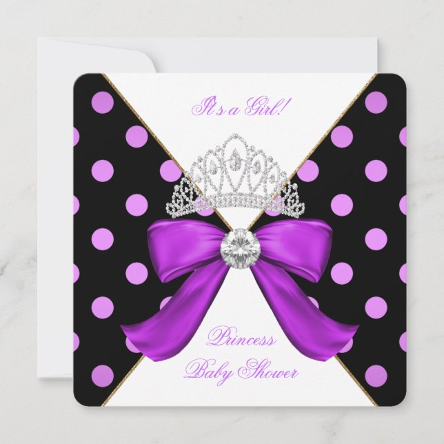 Baby Shower Girl White Purple Princess Polka Dot Invitation (Front)