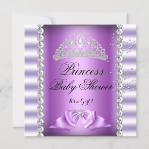 Baby Shower Girl White Purple Princess Tiara Gem 7 Invitation