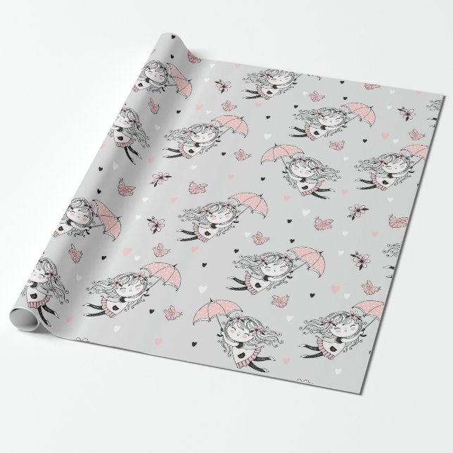 Baby Shower Girl  Wrapping Paper (Unrolled)