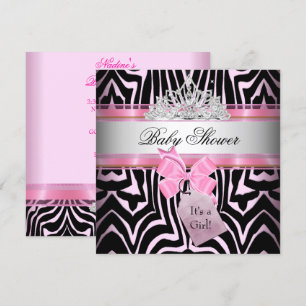 Baby Shower Girl Zebra Pink Princess Black Invitation
