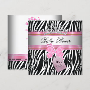 Baby Shower Girl Zebra Pink Princess Black Invitation