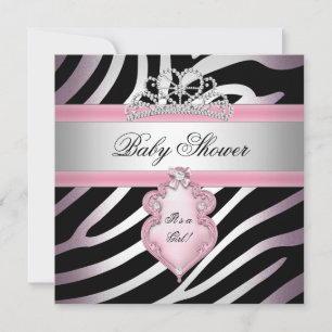 Baby Shower Girl Zebra Pink Princess Black Invitation
