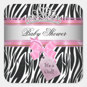 Baby Shower Girl Zebra Pink Princess Black Square Sticker
