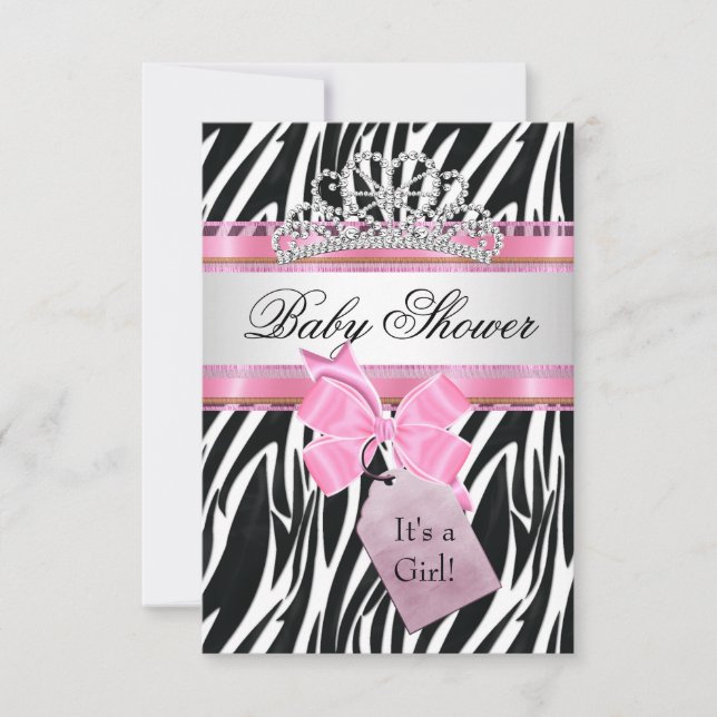 Baby Shower Girl Zebra Pink Princess Invitation (Front)