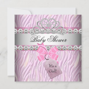 Baby Shower Girl Zebra Pink Princess Tiara Diamond Invitation
