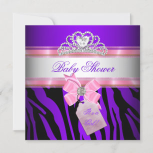 Baby Shower Girl Zebra Pink Purple Princess Invitation