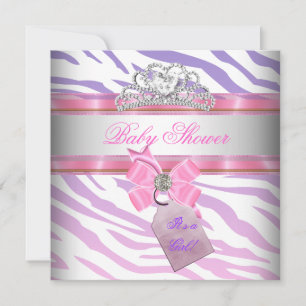 Baby Shower Girl Zebra Pink Purple Princess Invitation