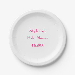 Baby Shower Girls Pink Custom Name 2024 Elegant Paper Plate