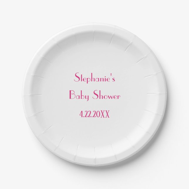 Baby Shower Girls Pink Custom Name 2024 Elegant Paper Plate (Front)