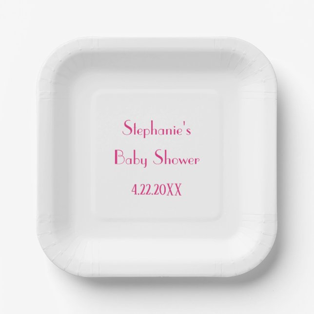Baby Shower Girls Pink Custom Name Elegant 2024 Paper Plate (Front)