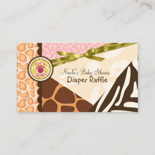 Baby Shower Girls Pink Safari Print Diaper Raffle Enclosure Card