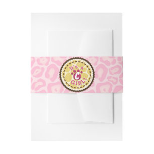 Baby Shower Girls Pink Safari Print Themed Party Invitation Belly Band