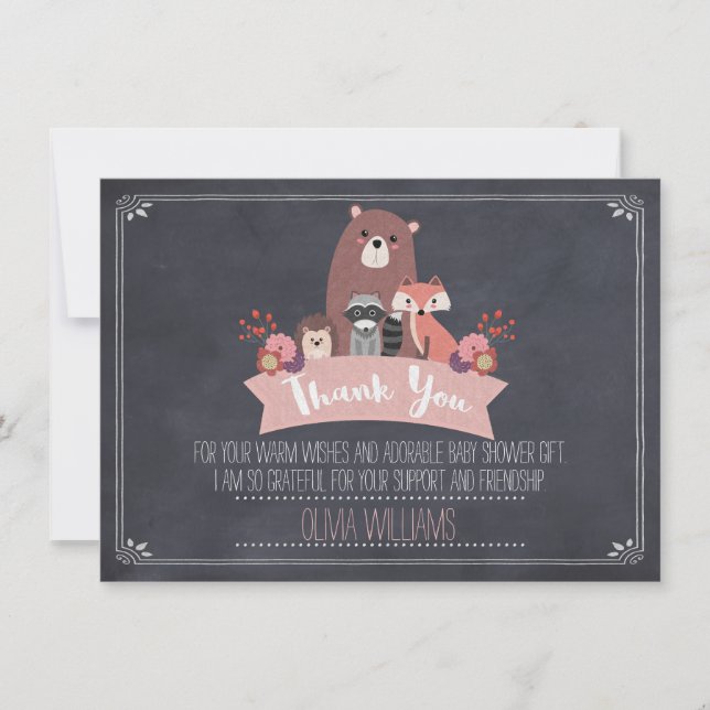 Baby Shower Girls Woodland Thank You Card (Front)
