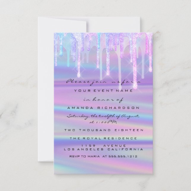 Baby Shower Girly Feet Drips Holograph Purple Pink Invitation (Front)