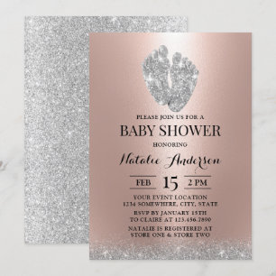  Baby Shower Glitter Baby Feet Modern Rose Gold  Invitation