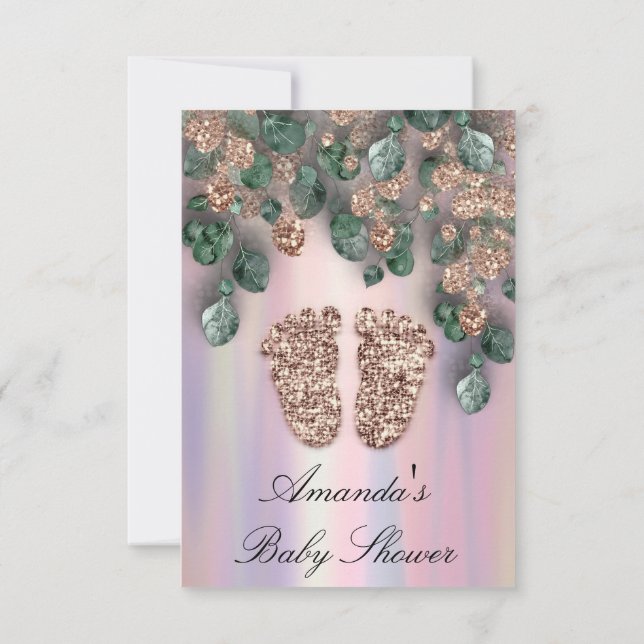 Baby Shower Glitter Feet Rose Glitter Purple Rose Invitation (Back)