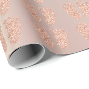 Baby Shower Glitter Girl Coppe Pink Rose Gold Feet Wrapping Paper