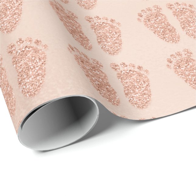 Baby Shower Glitter Girl Skin Pink Rose Gold Feet Wrapping Paper (Roll Corner)