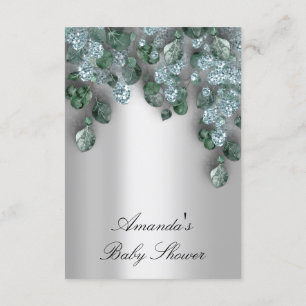 Baby Shower Glitter Grey Eucalyptus Green Blue Invitation