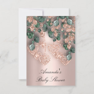 Baby Shower Glitter Heart Rose Eucalyptus Woodland Invitation