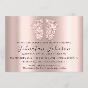 Baby Shower Glitter Rose  Blush Feet Grey Boy Girl Invitation