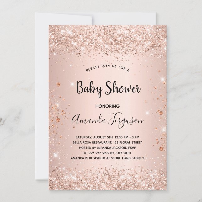 Baby Shower glitter rose gold metal girl Invitation (Front)