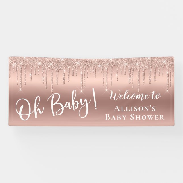 Baby Shower Glitter Rose Gold Welcome Banner (Horizontal)