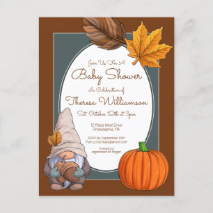 BABY SHOWER   Gnome Autumn Fall Postcard