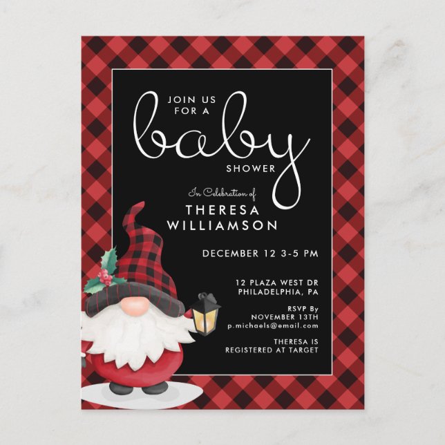 BABY SHOWER | Gnome Holiday Invitation Postcard (Front)