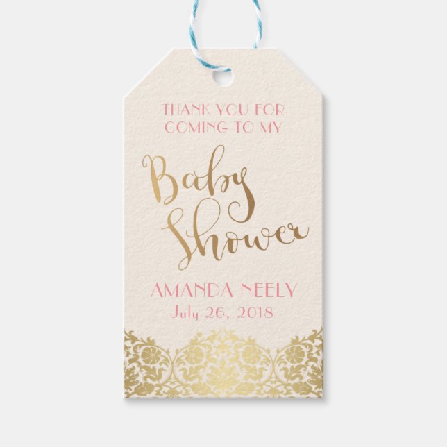 Baby Shower Gold and Pink Tag (Front)