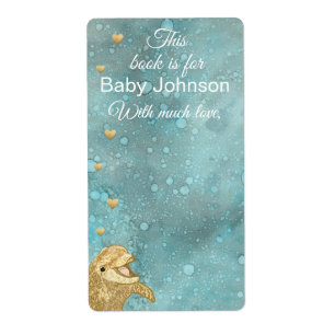 Baby Shower "Gold Baby Dolphin" Bookplate Sheet 8