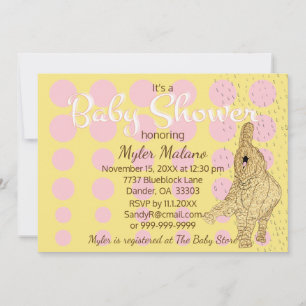 Baby Shower Gold Baby Elephant Invitation