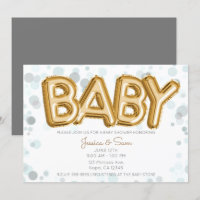 BABY Shower Gold Balloons Modern Chic Grey Dots