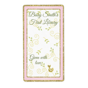 Baby Shower "Gold Bird" Bookplate Sheet of 8/Pink
