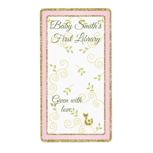 Baby Shower "Gold Bird" Bookplate Sheet of 8/Pink (Front)