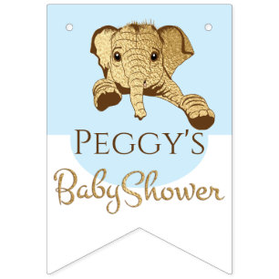 Baby Shower Gold/Blue Elephant, Swallowtail Banner