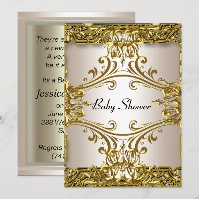 Baby Shower Gold Cream  Neutral Invitation (Front/Back)