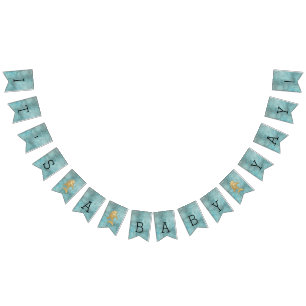 Baby Shower Gold Dolphin Baby, Swallowtail Banner