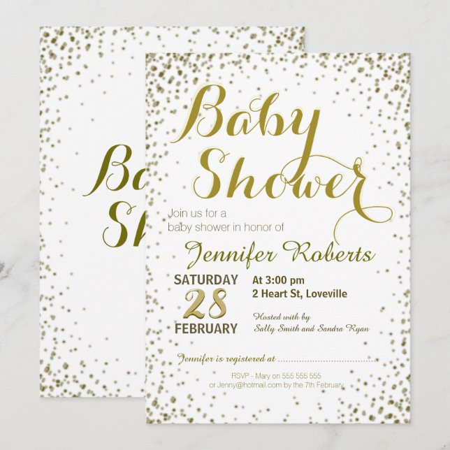 Baby Shower | Gold Glitter Stars Invitation (Front/Back)